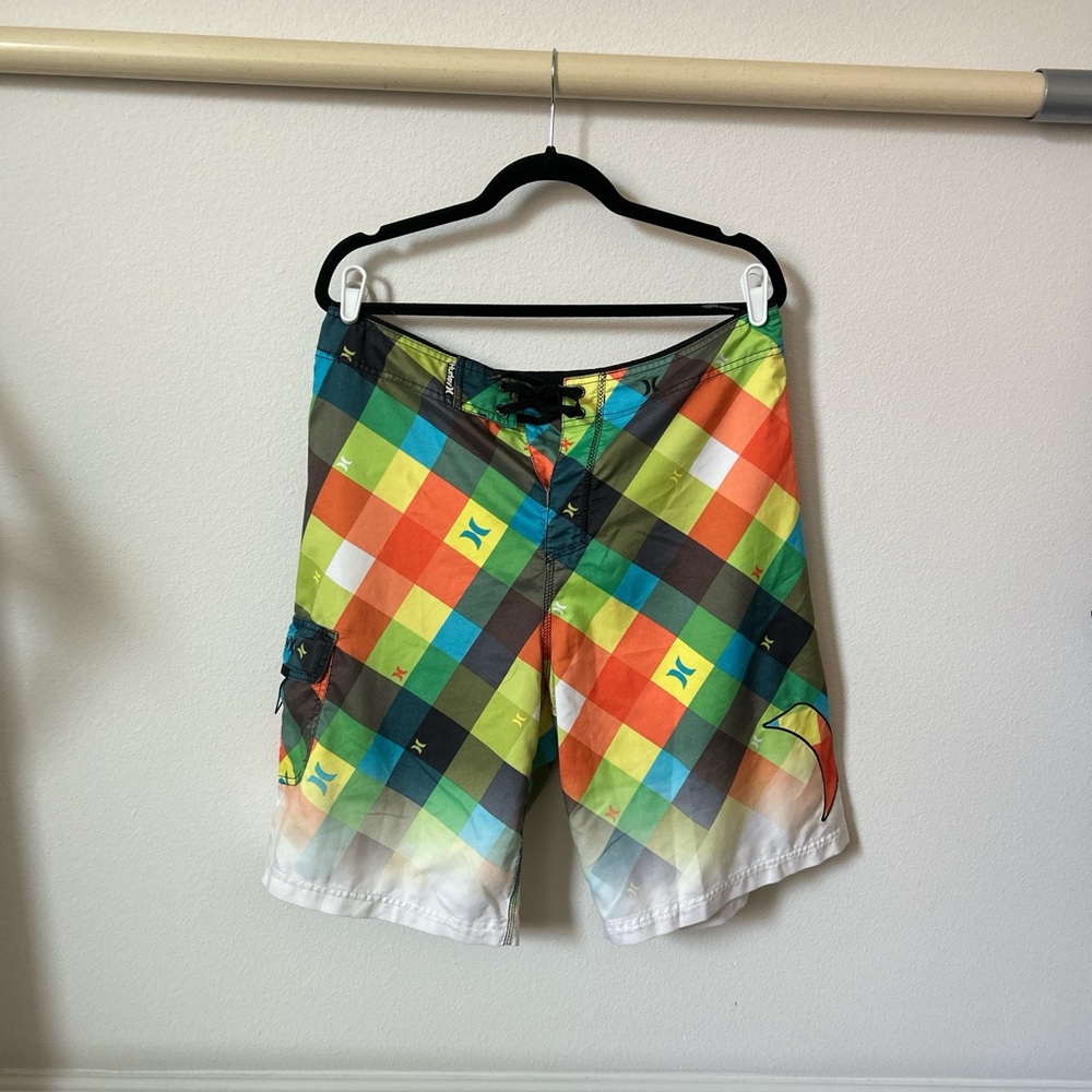 Hurley Blue and Green Board Shorts Vibrant Swimwear